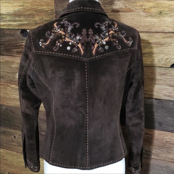 Coldwater Creek Embellished Brown Leather Jacket - Picture 2 of 7